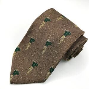 VTG Nicklaus Men Silk Tie Golfer Golf Theme Brown Green Geometric Dots USA Made